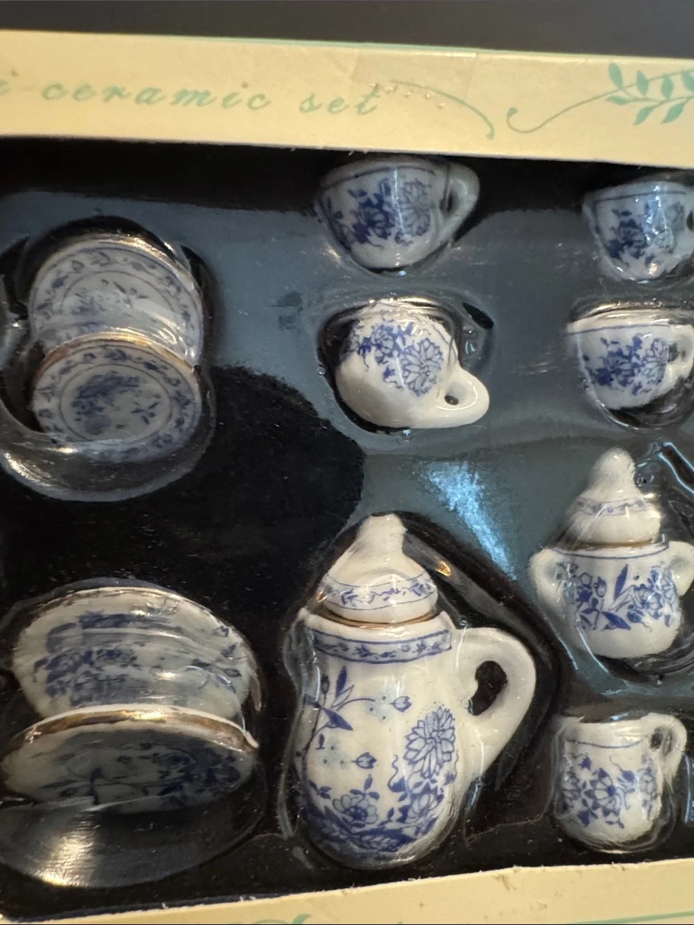 Blue and White Mini Ceramic Tea Set - Classic Floral Design
